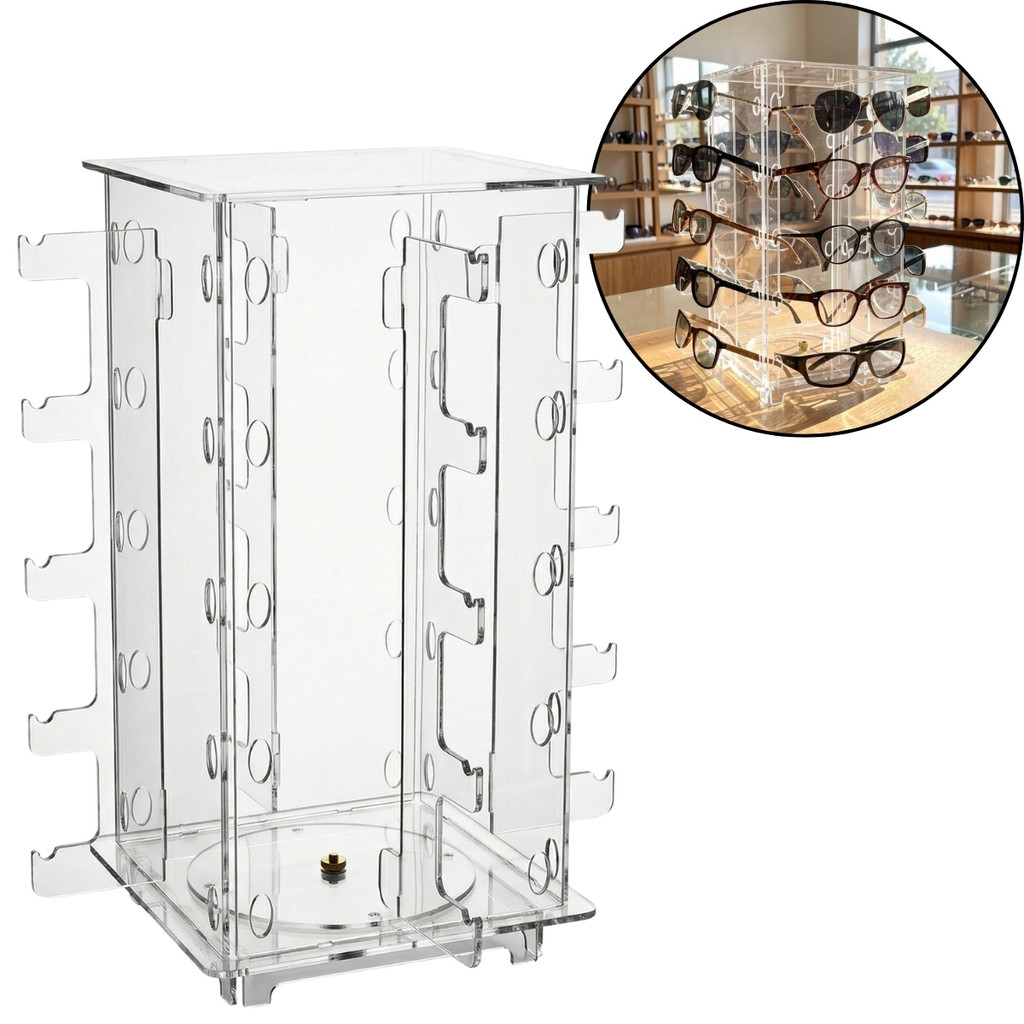 Carrossel Expositor Loja 20 Óculos Giratório Vitrine Ótica Balcão Varejo Torre Display Acrílico