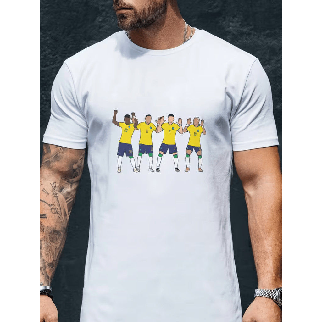 Camiseta Masculina Jogadores Seleção Brasileira  Camisa Despojada 100% Algodão Estilosa e Versatil