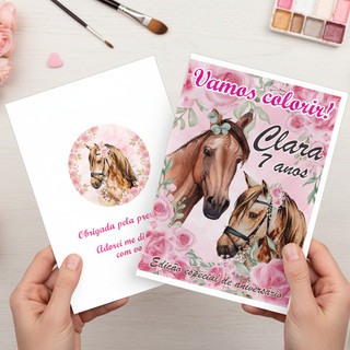 MINI Livros De Colorir Personalizado 10X15 cm Tema CAVALO ROSA Lembrancinha Aniversário Festa