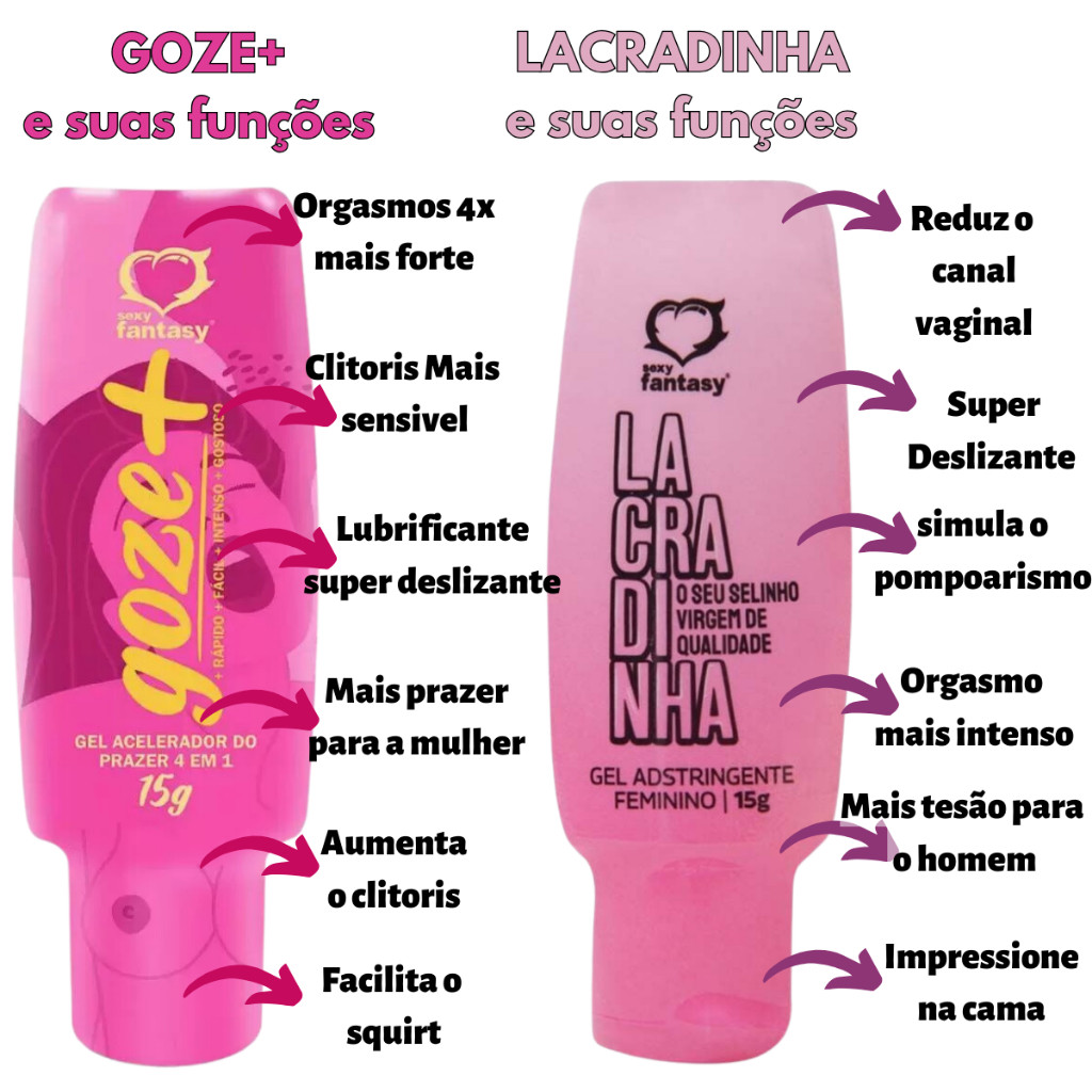 SEX SHOP Prazer Feminino Goze Mais 4 em 1 + Gel Feminino Sempre Virgem Lacradina Sexy Fantasy em Oferta na Shopee