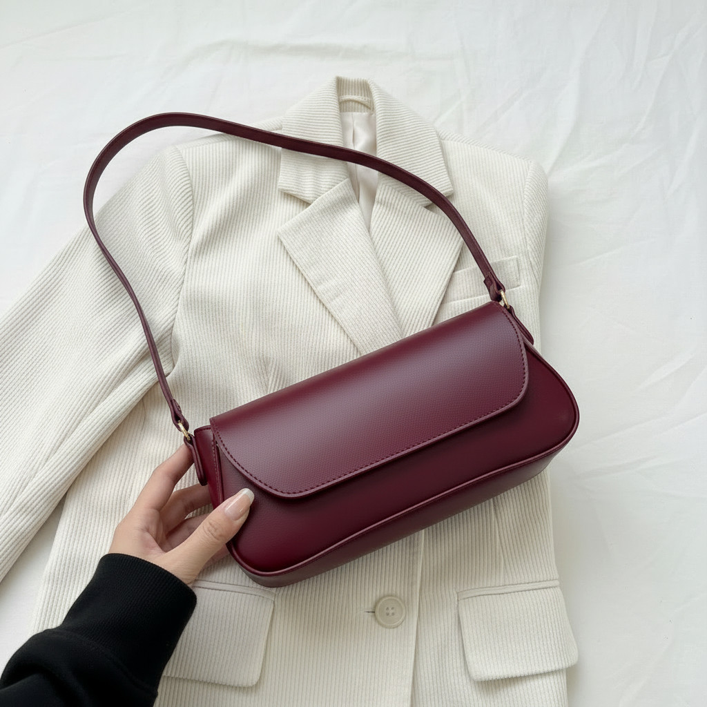 Bolsa Feminina Baguete Vinho Bordô Alça De Ombro Fina Estilosa E Casual em Oferta na Shopee