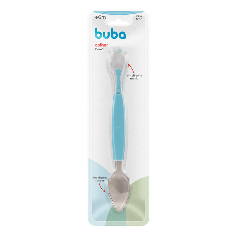Colher Buba 2 em 1 6+ Meses Cor Azul 1 Unidade em Oferta na Shopee