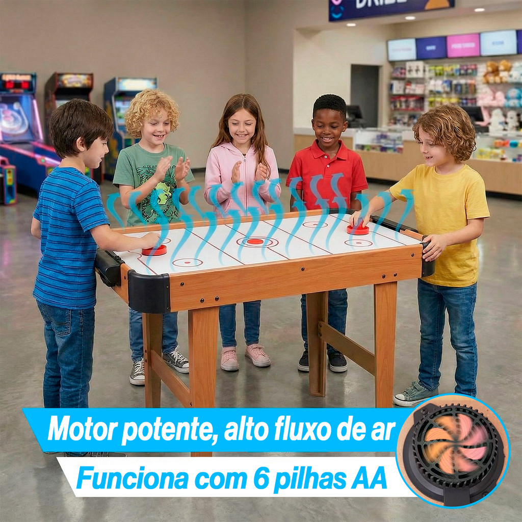 Mesa Air Game Hockey Aero Jogo De Mesa Com Disco Infantil P/ Criança Com Ventilador Embutido a Pilha · foto 2