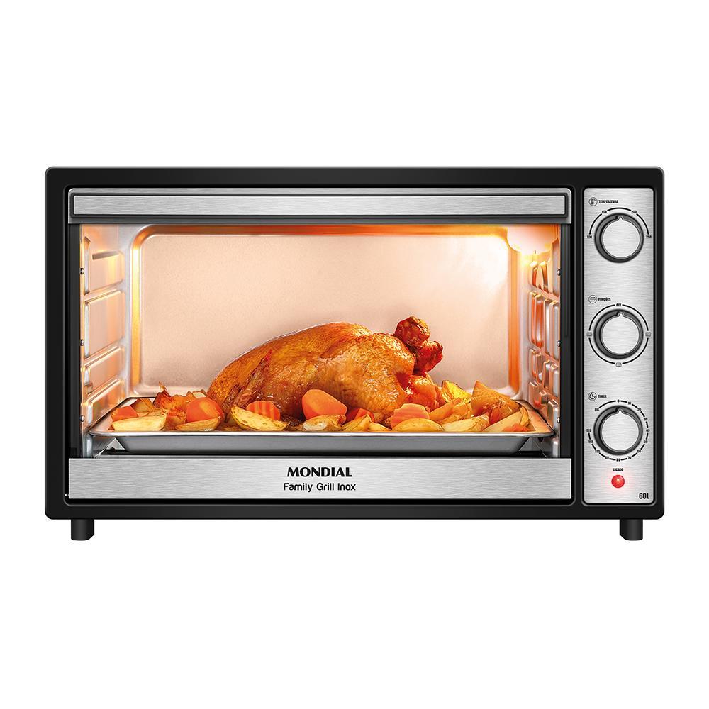 Forno Elétrico 60L Family Grill Inox Mondial Preto/Inox 1800W - FRN-60-BI em Oferta na Shopee