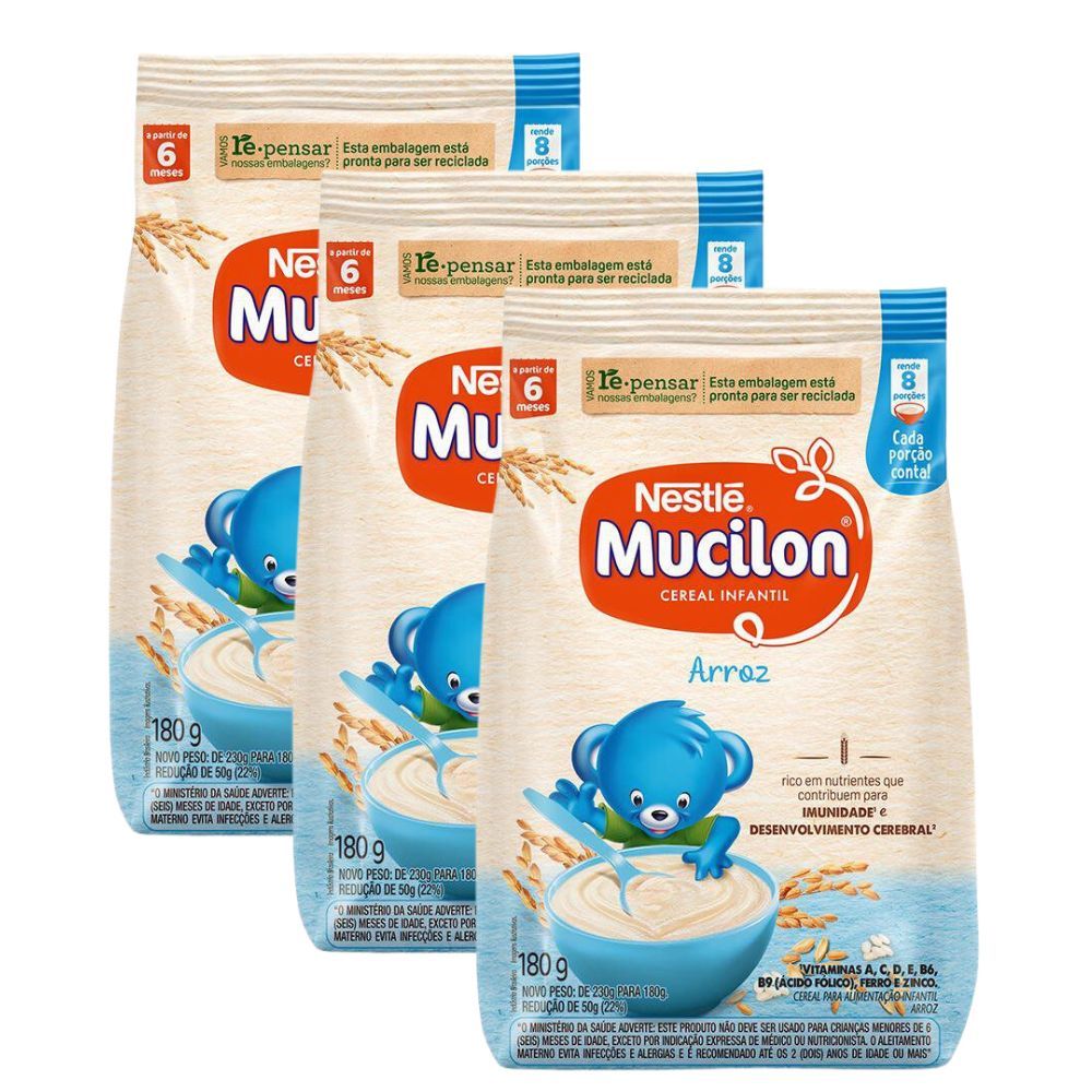 Kit 3 Cereal Infantil Mucilon Arroz 180g em Oferta na Shopee