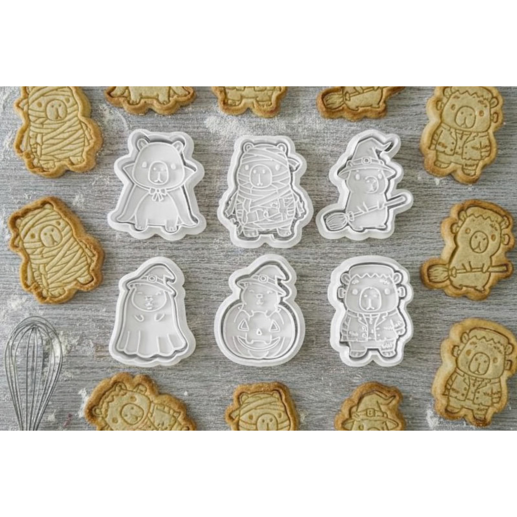 Kit  6 Formas de Biscoito e cortador de Halloween de Capivara