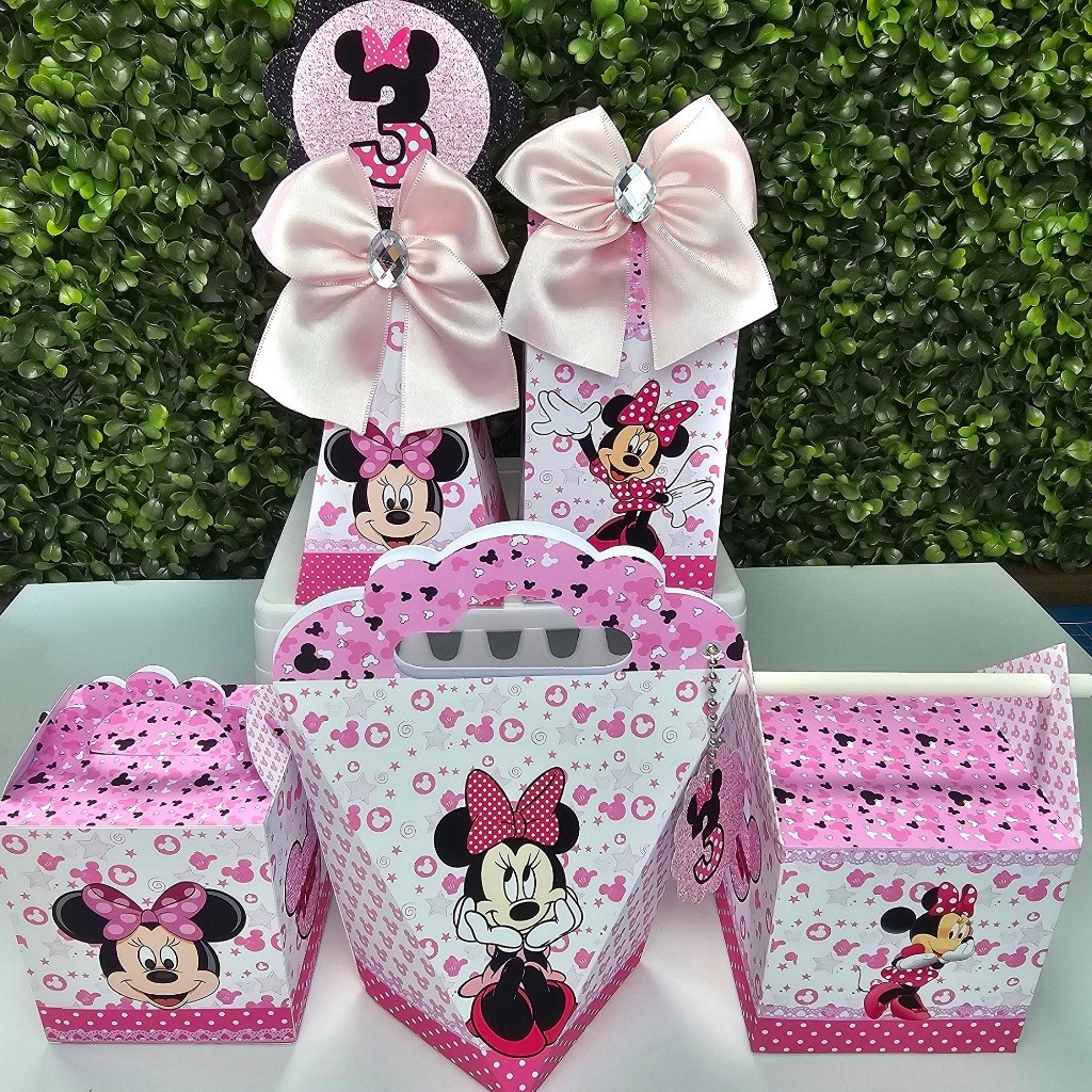 Kit Caixa Montada MINNIE ROSA - Personalizados - Festa infantil - Aniversário - Lembrancinha