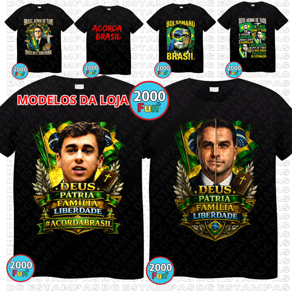 Camiseta Estampa Acorda Brasil Flavio Bolsonaro Nicolas Ferreira 100% Algodão Preta Adulto Masculina Feminina Unissex