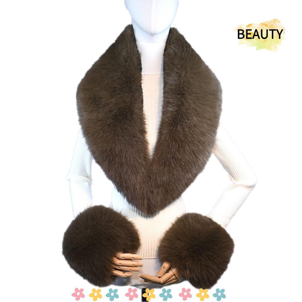 BEAUTYHOMEBR Conjunto De 3 Peças De Punhos De Gola De Pele Sintética , Lenços Destacáveis Com Toque Macio , Material