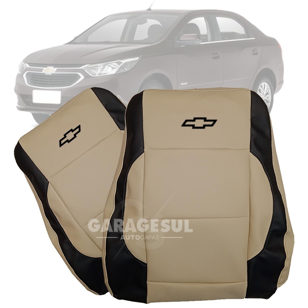 Capas de Bancos Automotivo Sport Em Couro Creme e Preto Sob Medida Chevrolet Cobalt 2012 a 2020