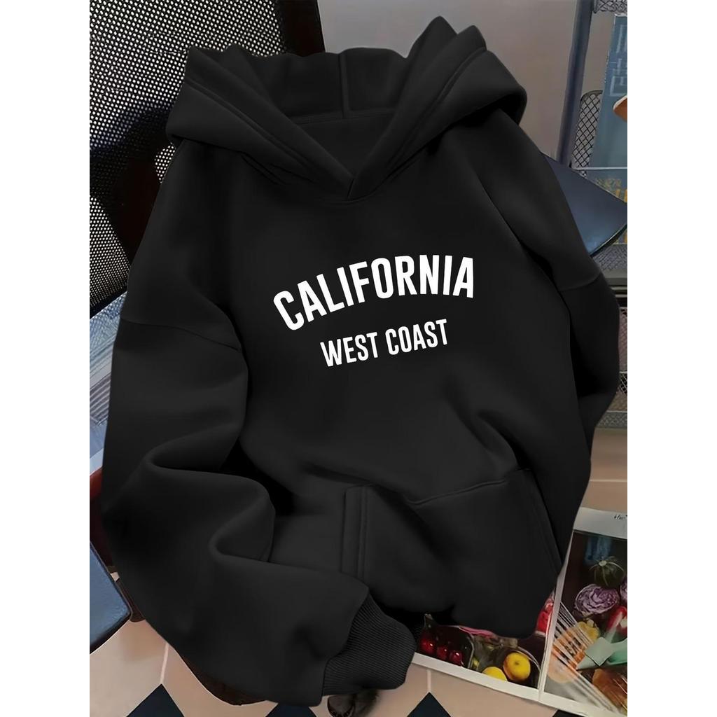 Blusa Casaco Moletom Frio Canguru Bolso Capuz Streetwear Casual feminino Unissex Estampa california West Coast Simples