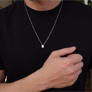 Kit Escapulário Jesus e Maria e Pulseira Grumet de Prata - Cordão 60cm