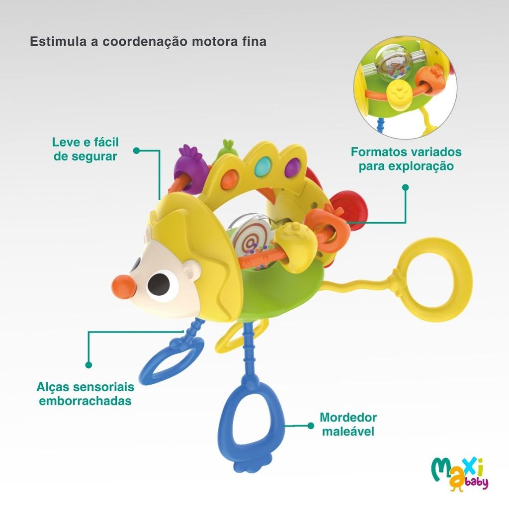 Brinquedo Mordedor Sensorial e Chocalho Para Bebê Maxi Baby