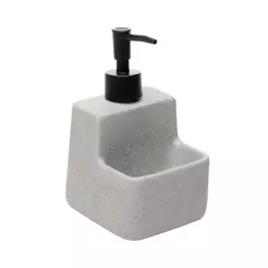 Porta Detergente Líquido Granilite 360ml Cerâmica Lyor com Suporte para Esponja Cinza Organizador de Pia Cozinha Prático