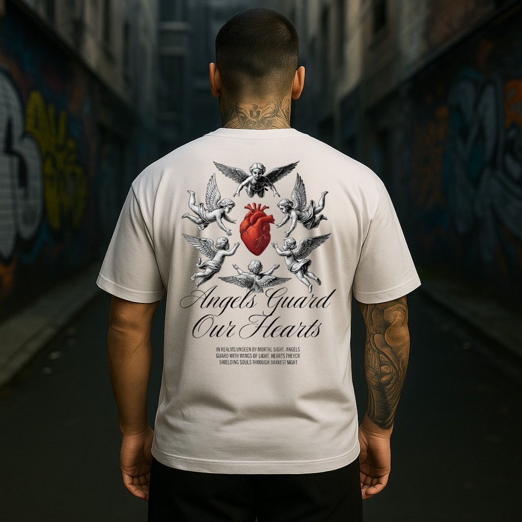 Camiseta Masculina Oversized Anjos Protetores Algodão Fio 30.1 Camisa Streetwear Aesthetic Varias Cores