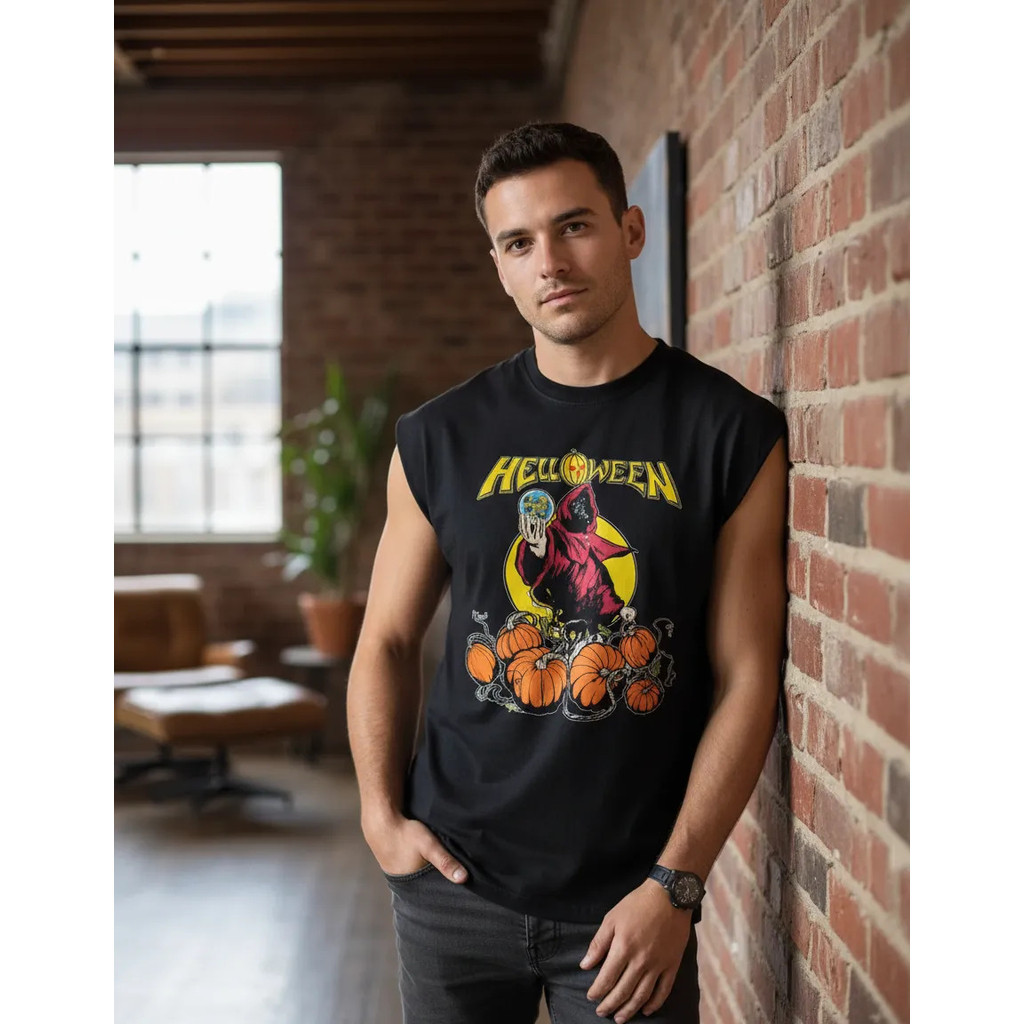 Camiseta Regata Oversized Rock Helloween Cavada