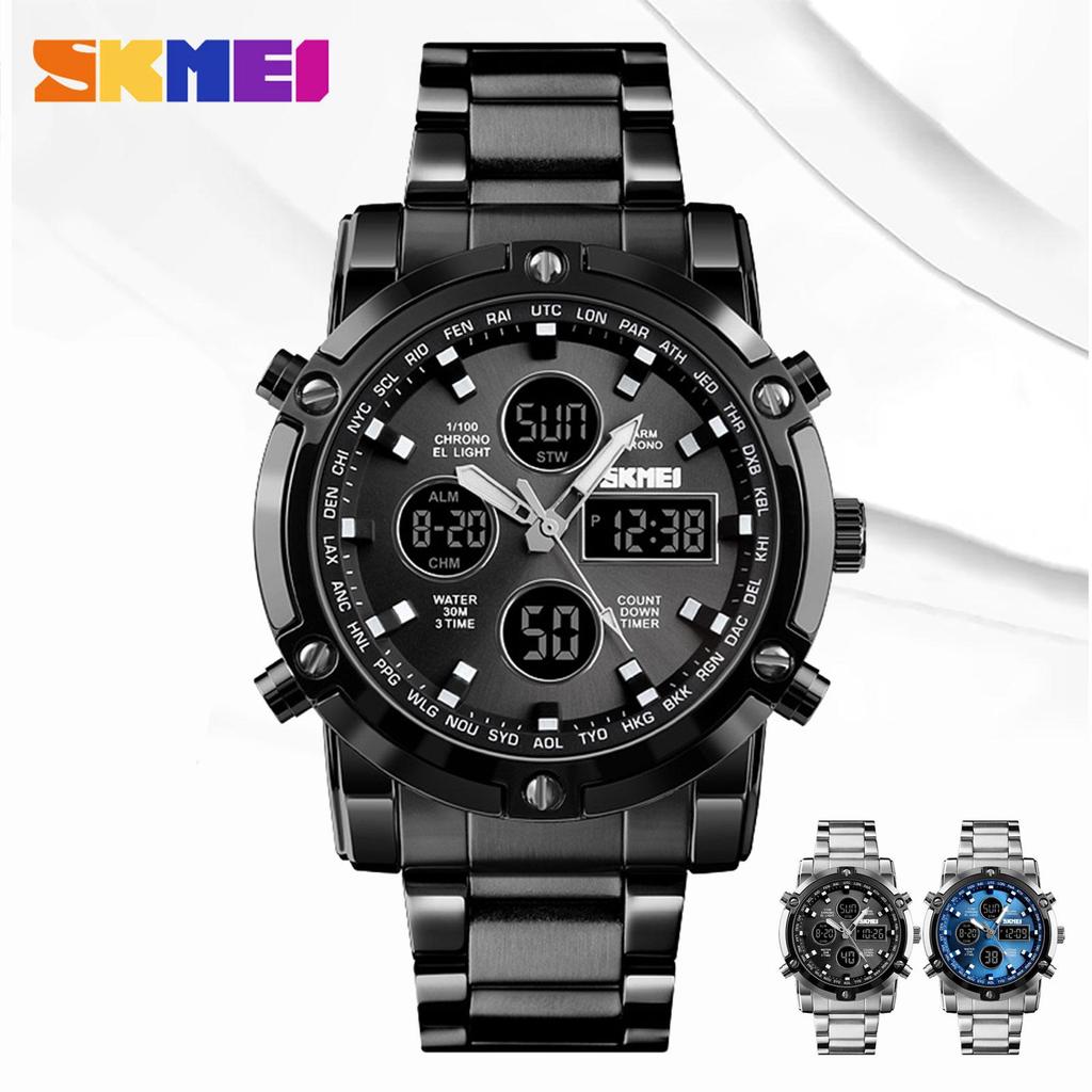 SKMEI 1389 Moda masculina Just Band Watch Relógio digital com display duplo Relógio digital com três olhos prova d'água