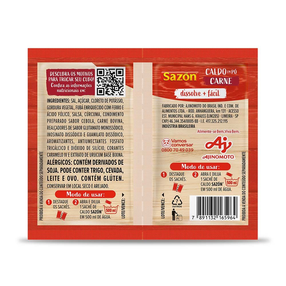 Kit 10 Unidades Caldo em pó SAZÓN® Envelope Sabor Carne 11G · foto 2