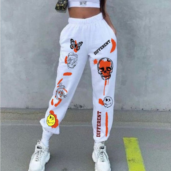 Calça Moletom Cordão Confortável Na Cintura Caveira E Letras Algodão Super Estilo