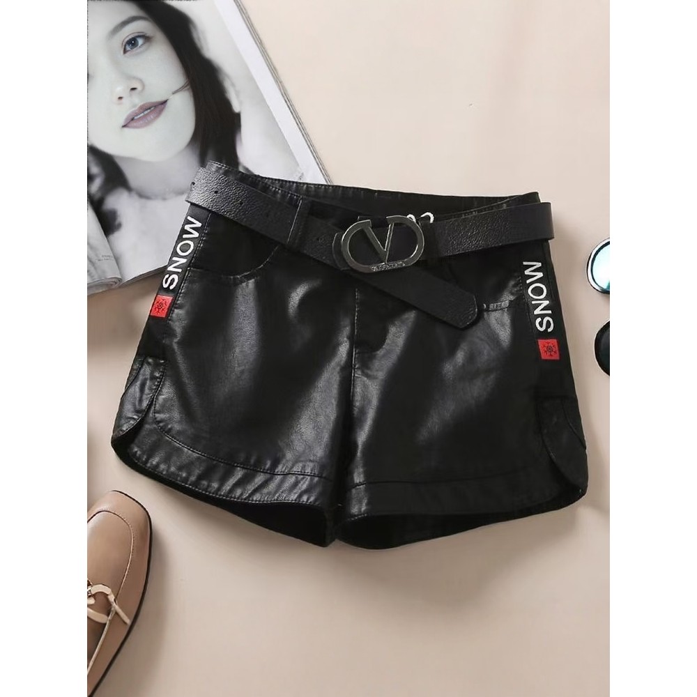 Moda shorts de couro feminino 2025 outono inverno novo estilo versão coreana All-Match forro de lã shorts engrossados fe