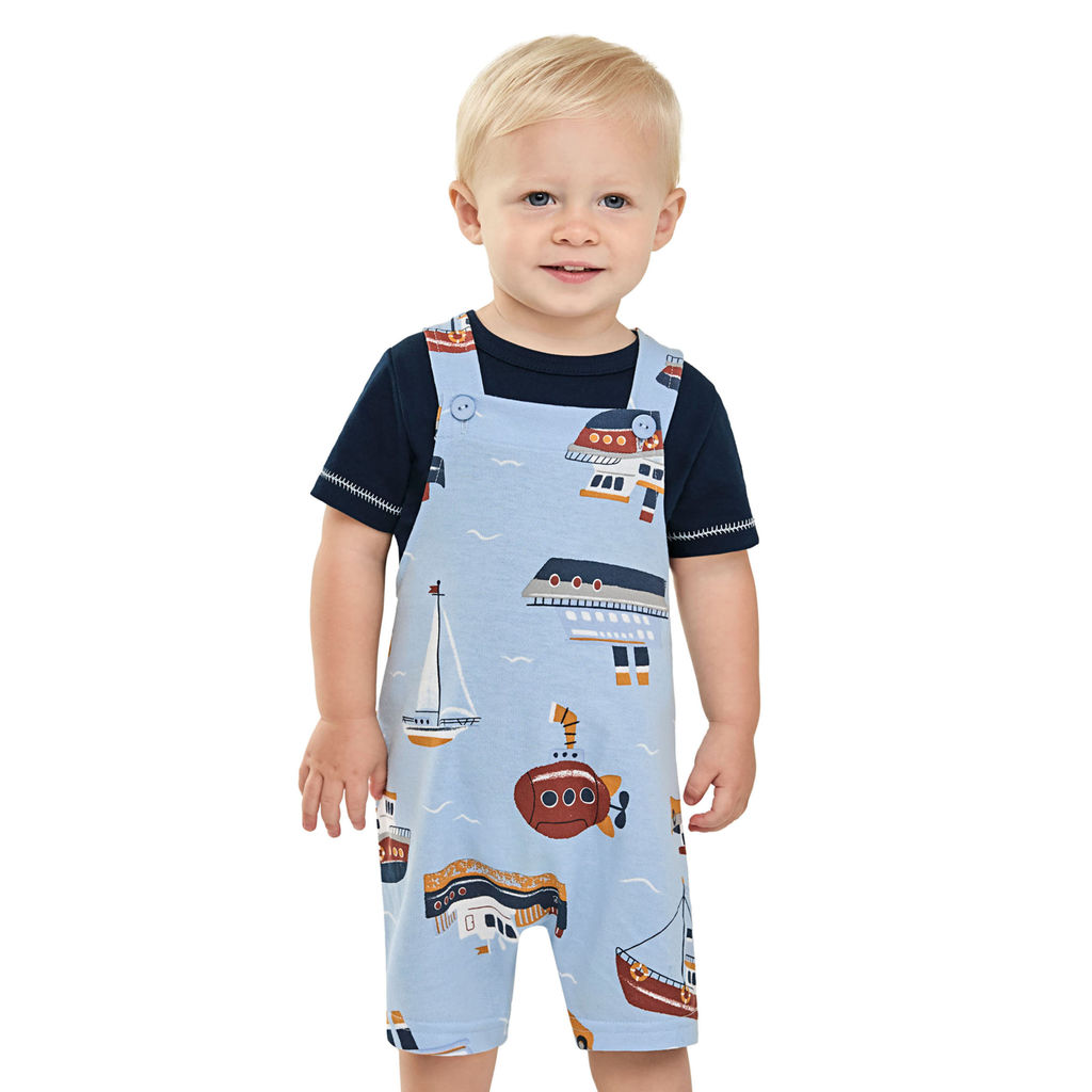 Conjunto Bebê Menino Jardineira Barcos Elian Azul em Oferta na Shopee