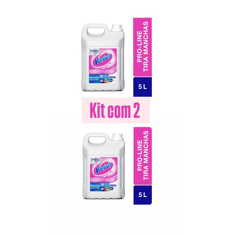 kit com 2 galão Tira Manchas Líquido Vanish Multiuso Pro Line 5L – Remove Manchas Difíceis e Protege as Cores