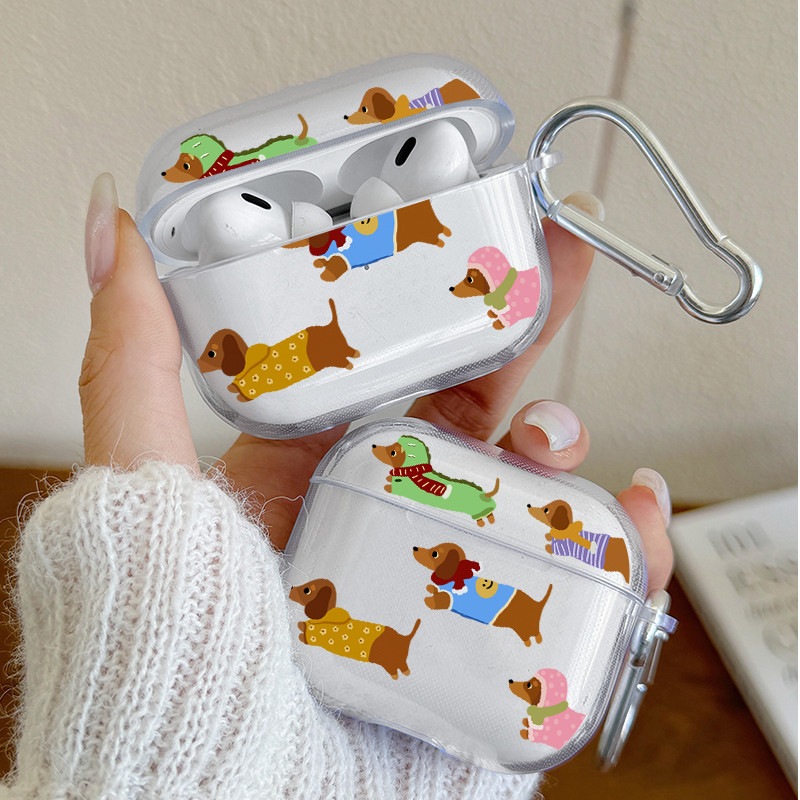 Capa De Fone De Ouvido Para AirPods Pro3/Pro2/Pro Cartoon Dachshund Caso Com Chaveiro 4/3/2/1 À Prova De Choque