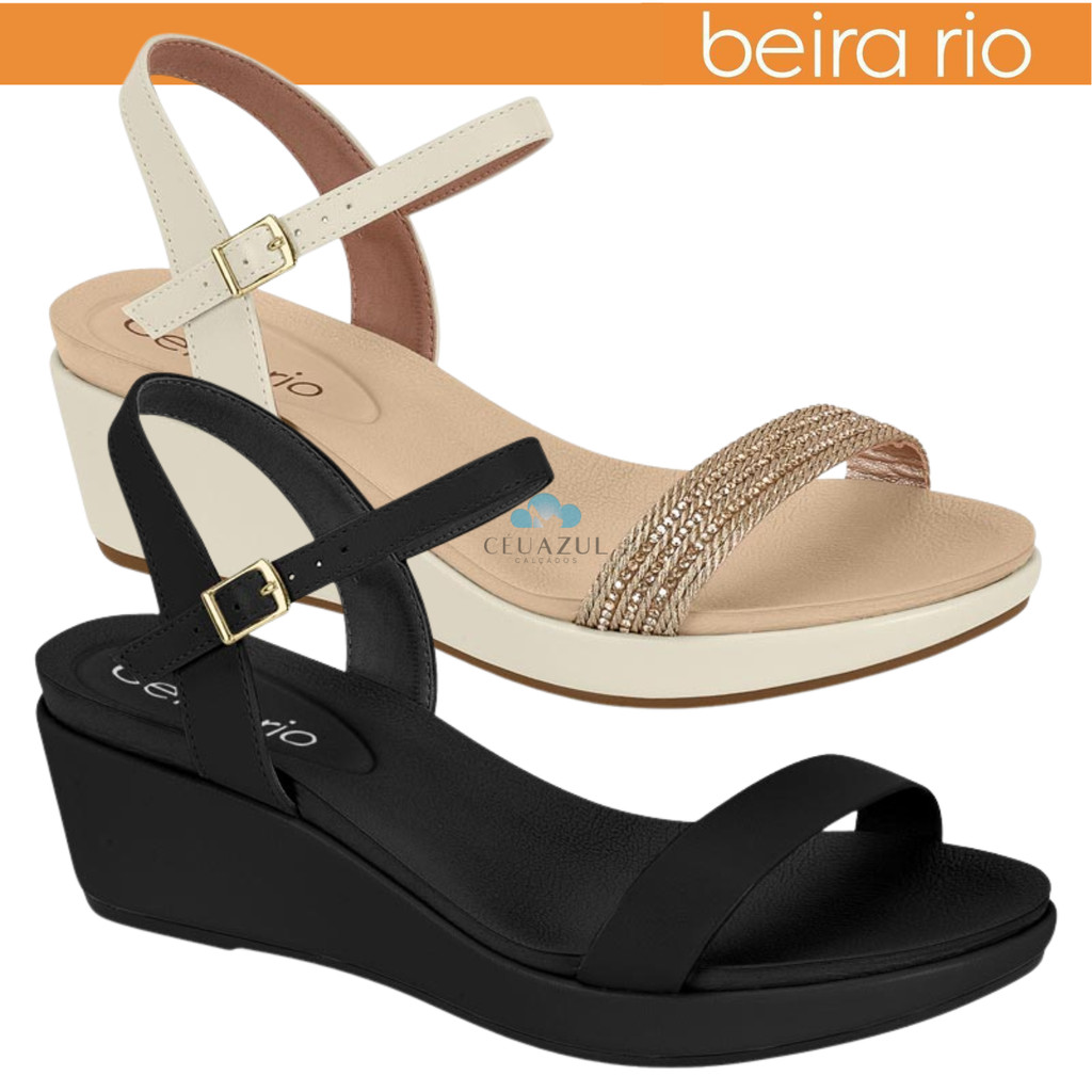 Sandália Feminina Beira Rio Salto Anabela Brilho Strass Conforto Original em Oferta na Shopee