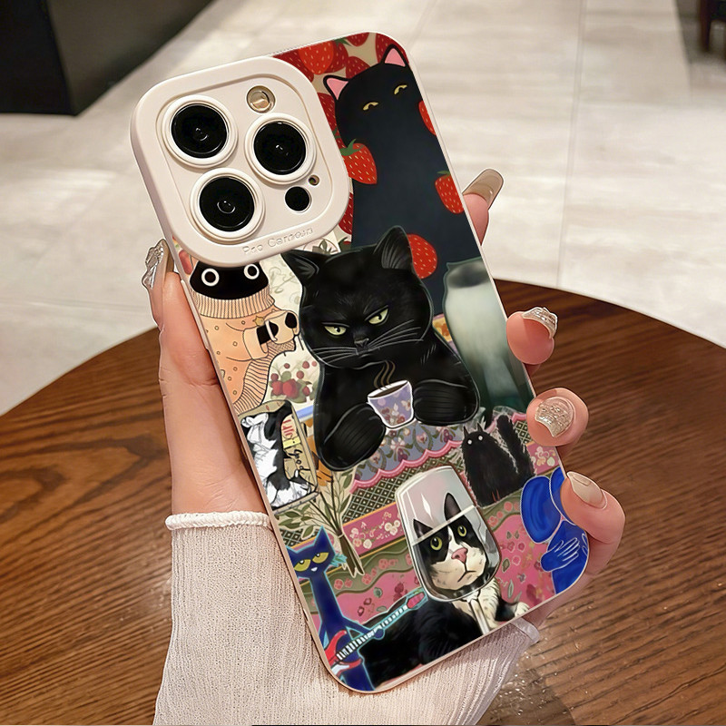 Gato Bebendo Chá Caso De Telefone Para Samsung Galaxy S25 FE S24 Ultra S23 S22 Plus A16 A26 A36 A56 A25 A55 A54 Capa