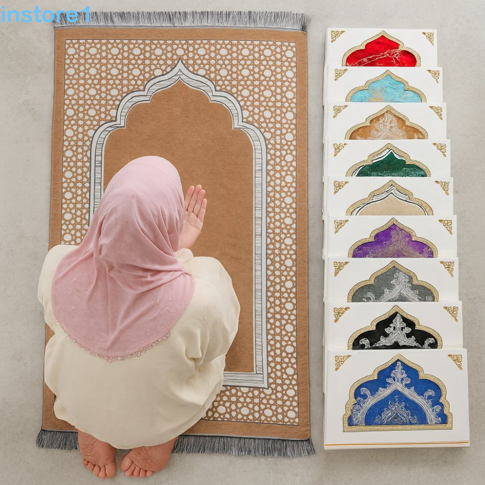 Imagem Tapete De Oração Muçulmano INSTORE , Conjunto De Dobrável De 70x110cm , Islâmico Antiderrapante Retangular