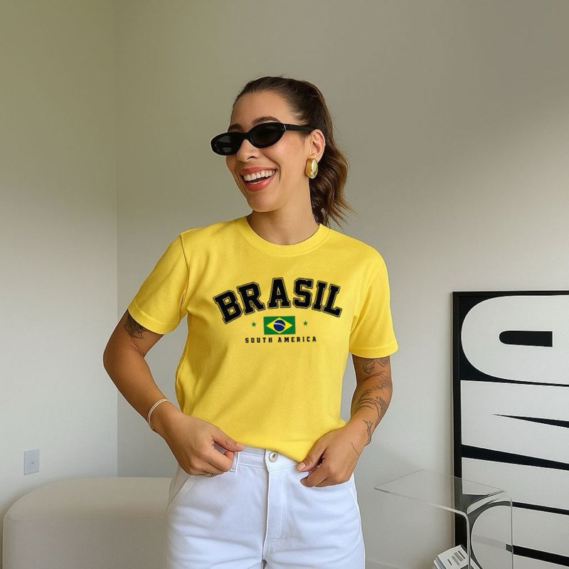 Camiseta Feminina Brasil Copa do Mundo 100% Algodão Fio 30.1 Premium 🇧🇷 opa 2026 Aesthetic Viral TikTok 🇧🇷✨