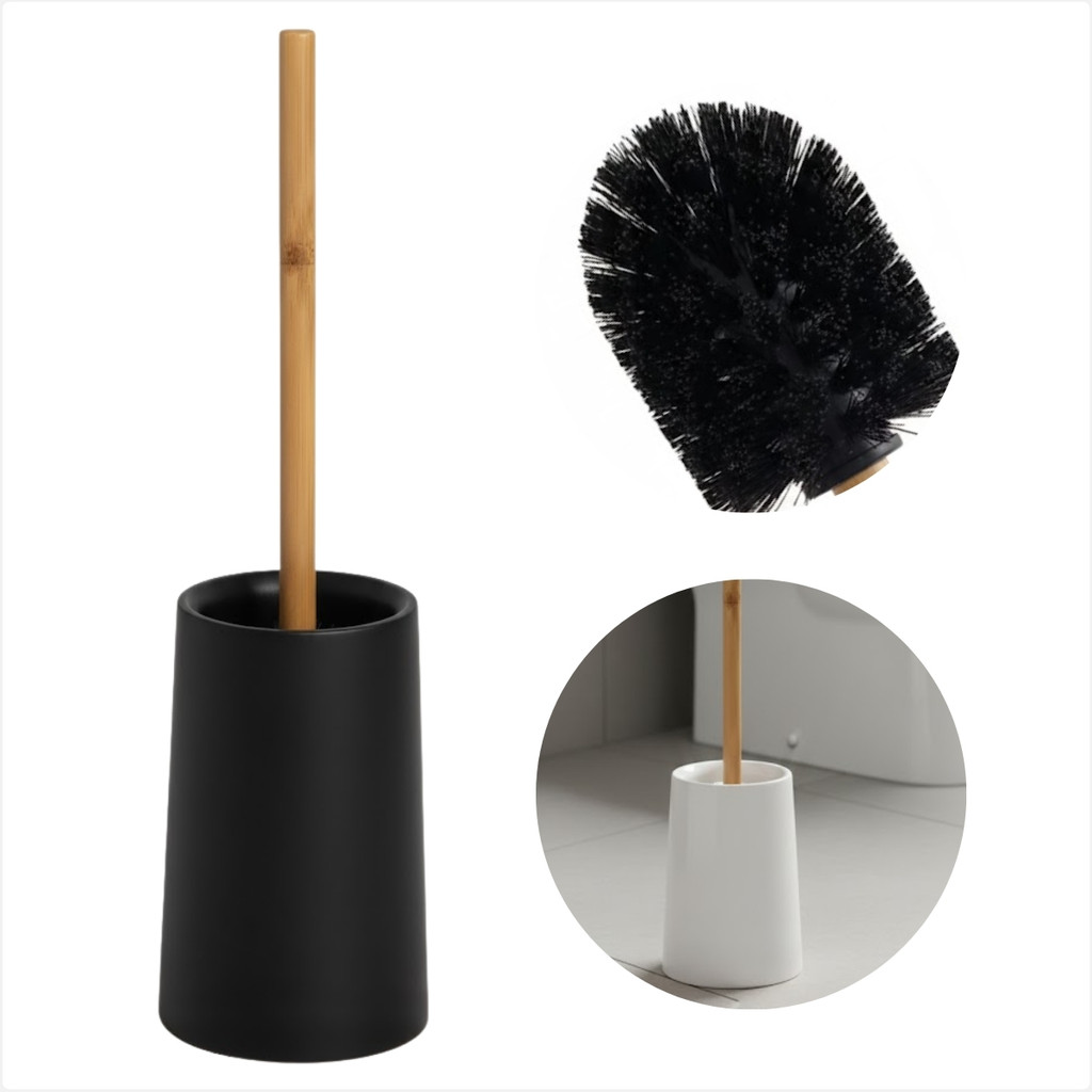 Escova De Vaso Sanitario Com Base Suporte Cabo Bambu Banheiro Higienizacao