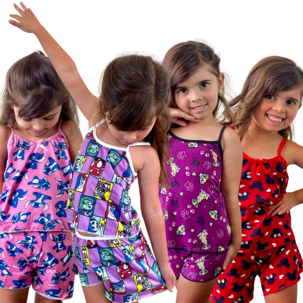 Kit 5 Pijamas Infantil Short Doll Conjunto Micro Roupa De Dormir Blusa Feminina Infantil Confortavel Dia a Dia Criança