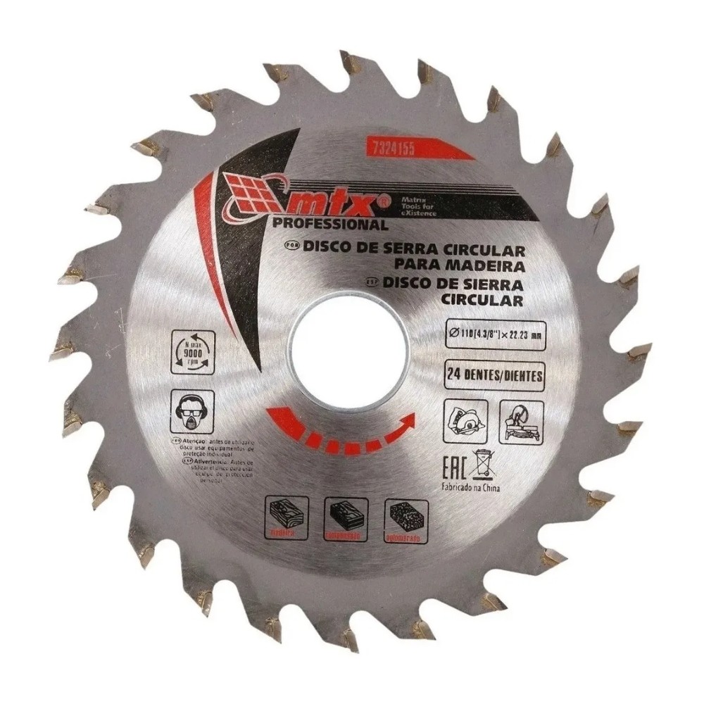 Disco Serra Circular Madeira 110mm 24D Furo 22,23mm MTX