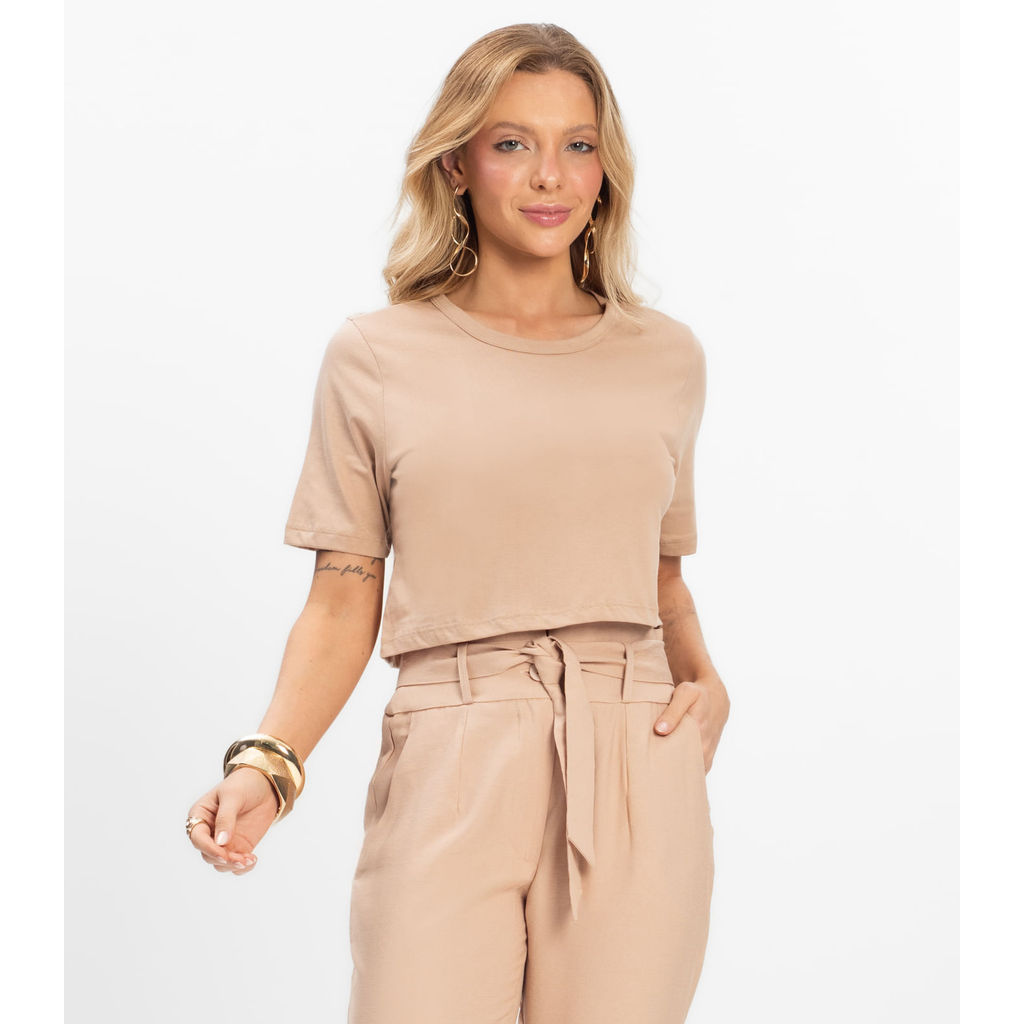 Blusa Cropped Lisa Select Marrom em Oferta na Shopee