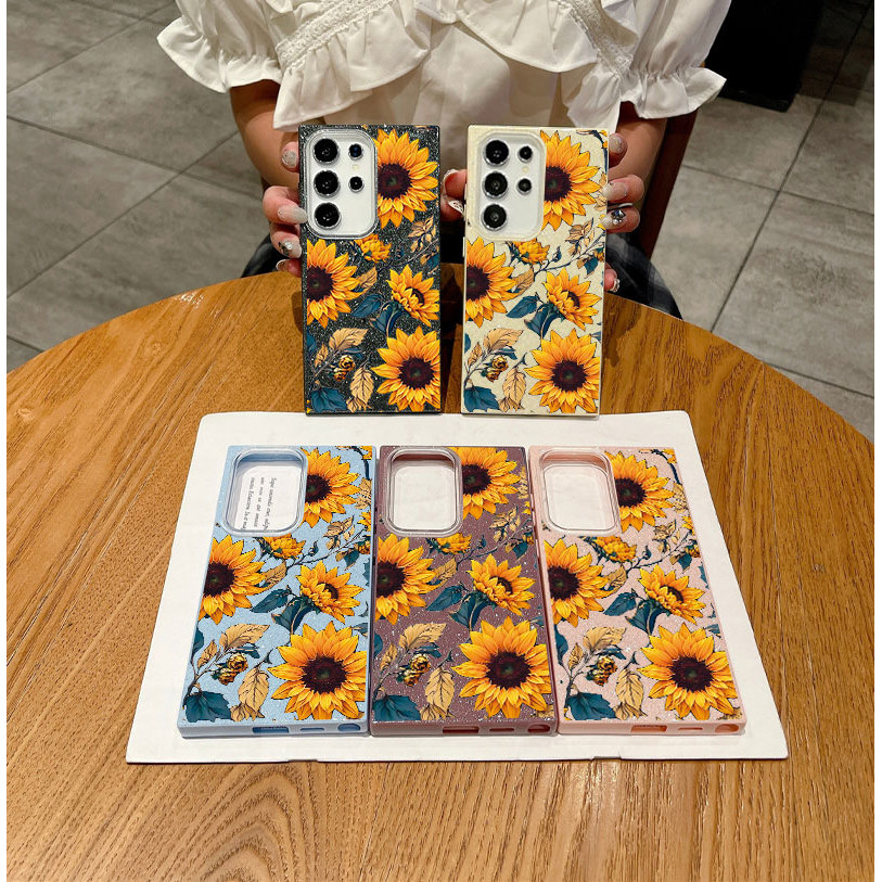 Capa Glitter Para Samsung A17 A07 A06 A16 A15 A14 A13 A56 A36 A55 A54 A32 A23 S26 Lindos Girassóis Flor Qianmov004