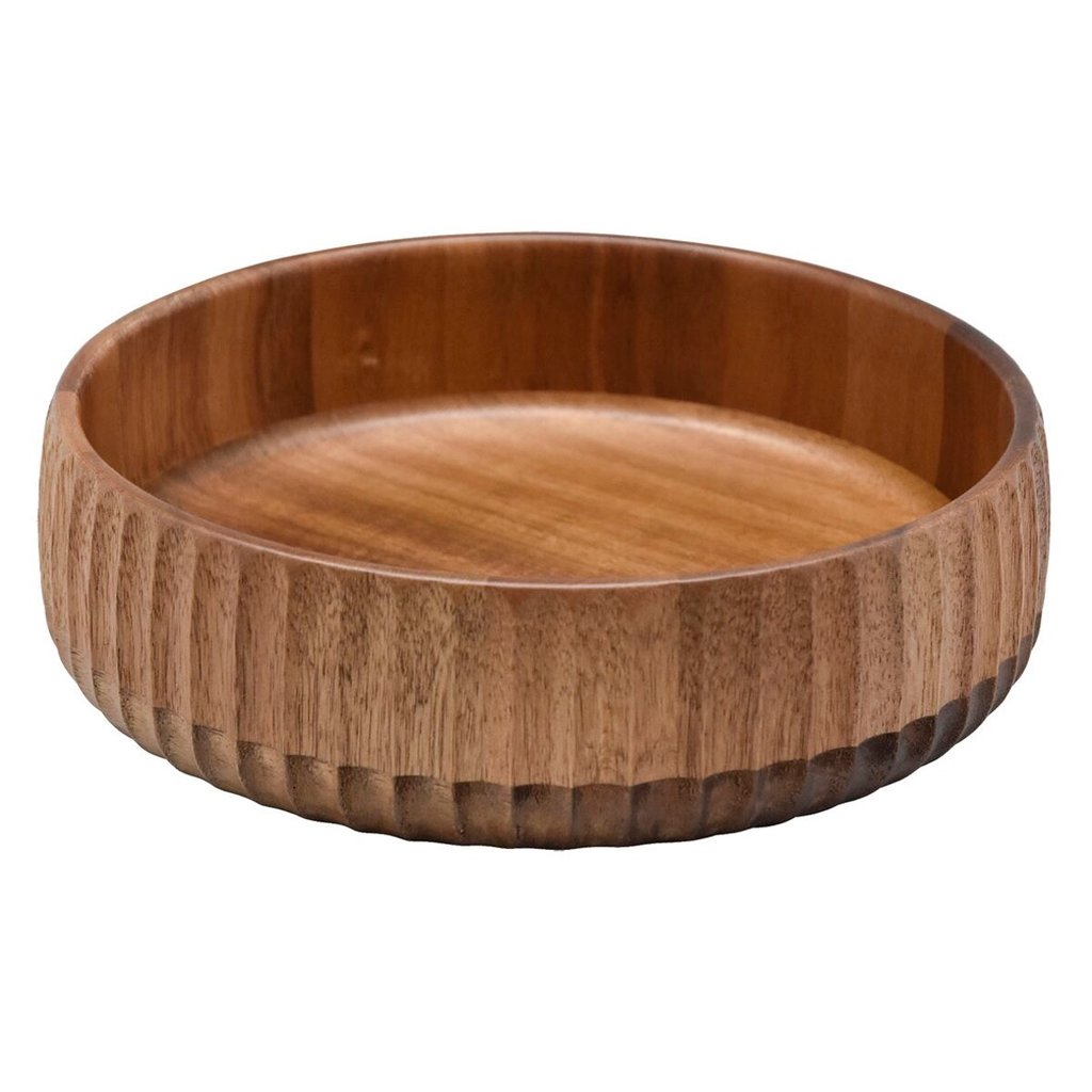 bowl tigela saladeira grande 22cm de madeira acácia canelado - Oikos em Oferta na Shopee