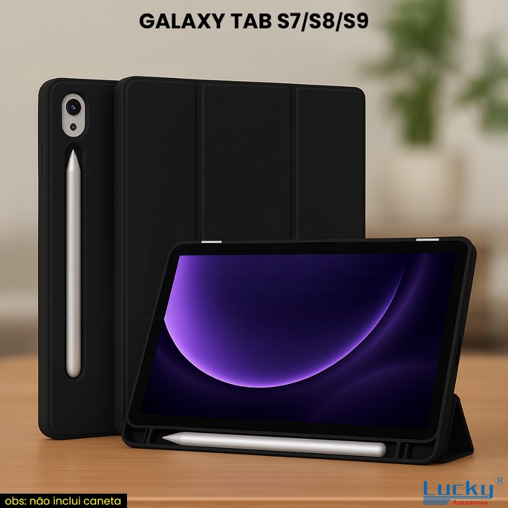 Capa Galaxy Tab S7 S8 S9 S9FE S10lite Samsung Proteção Frontal Suporte Ajustável Espaço Caneta Estudo Trabalho