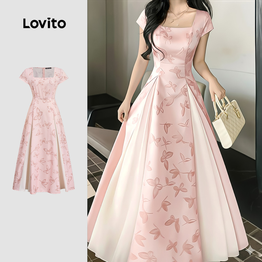 Lovito Vestido Boho Colorblock Primavera/verão Rosa para Mulheres LK2ED163 em Oferta na Shopee