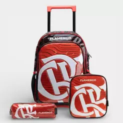 Kit Escolar Mochila de Rodinha Infantil Bagaggio Flamengo - Preto e Vermelho