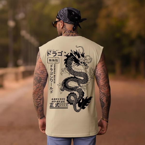 Regata Masculina Oversized Machão Estampa Dragão Chinês