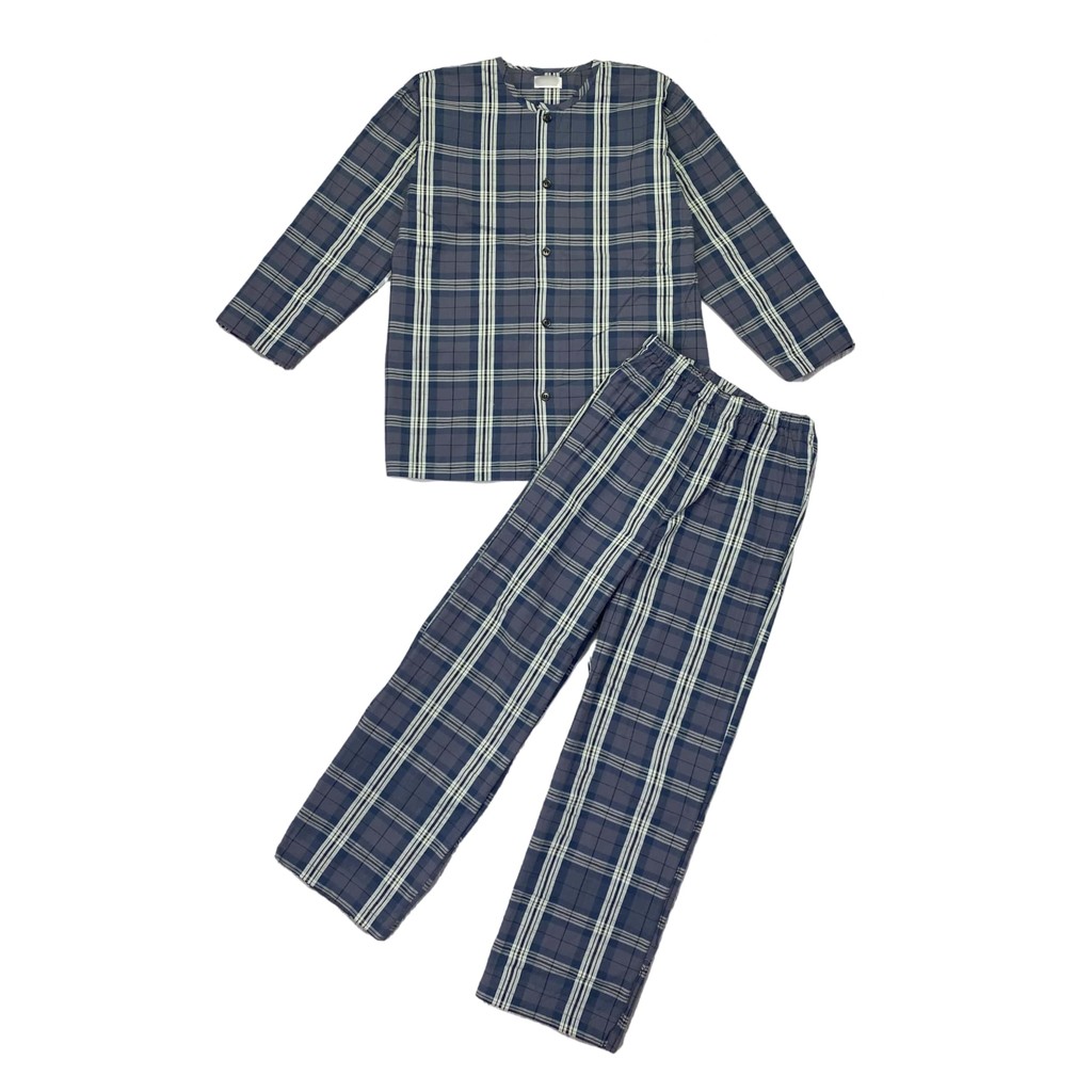 Imagem B8018 japonês único novo estilo roupas infantis xadrez calças de manga comprida Loungewear terno algodão confortável pij