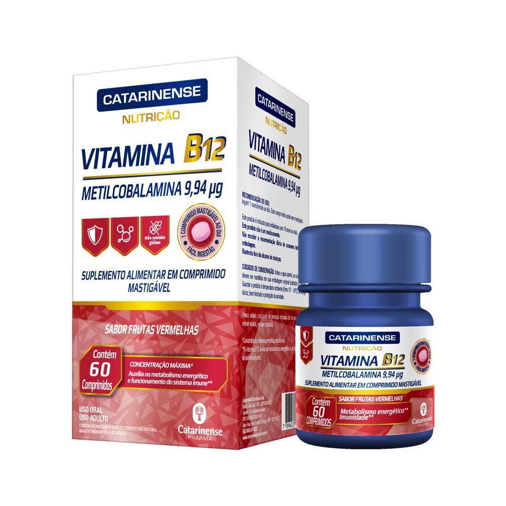 VITAMINA B12 CATARINENSE COM 60 COMPRIMIDOS MASTIGAVEIS SABOR FRUTAS  VERMELHAS