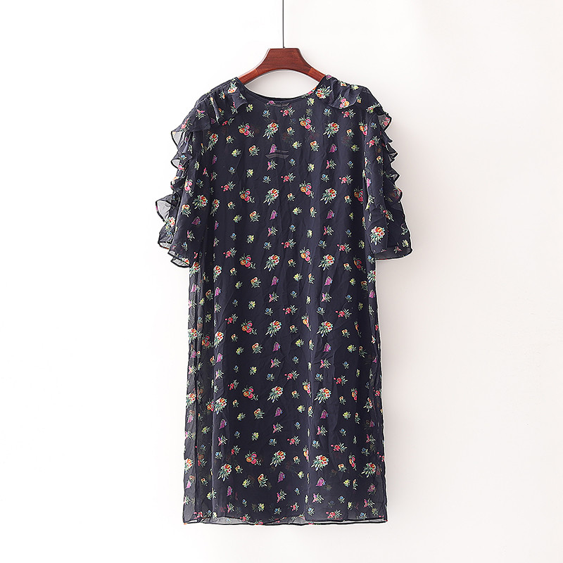 Oferta especial [Lai] Shopping Marca Desconto Vestido feminino de Chiffon estampado com babados 4U252