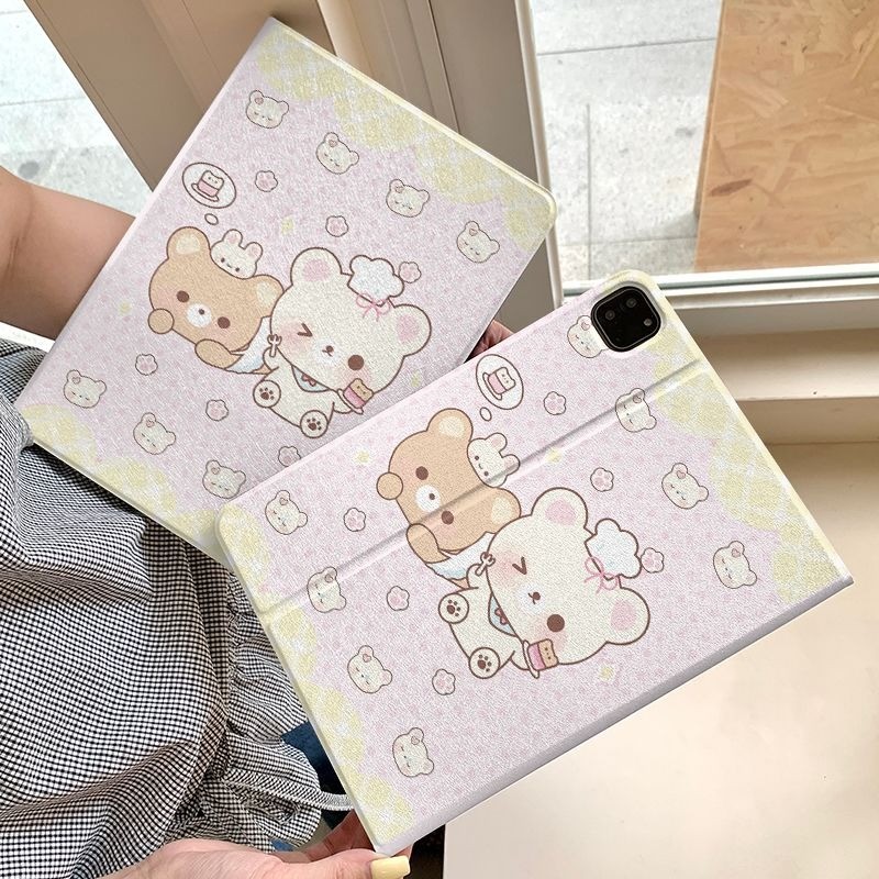 Capa Capinha Ursinho fofo para Tablet Samsung Galaxy Tab S6 Lite  A9PLUS S9 S10 FE PLUS+ CASE Slot para Caneta
