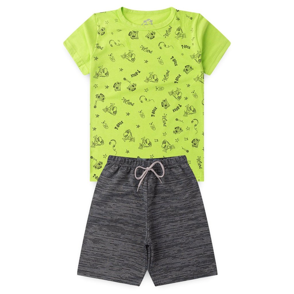 Conjunto Infantil Juvenil Verão Roupa Menino Camiseta Meia Malha Bermuda Moletinho Confortável - Conjunto Masculino