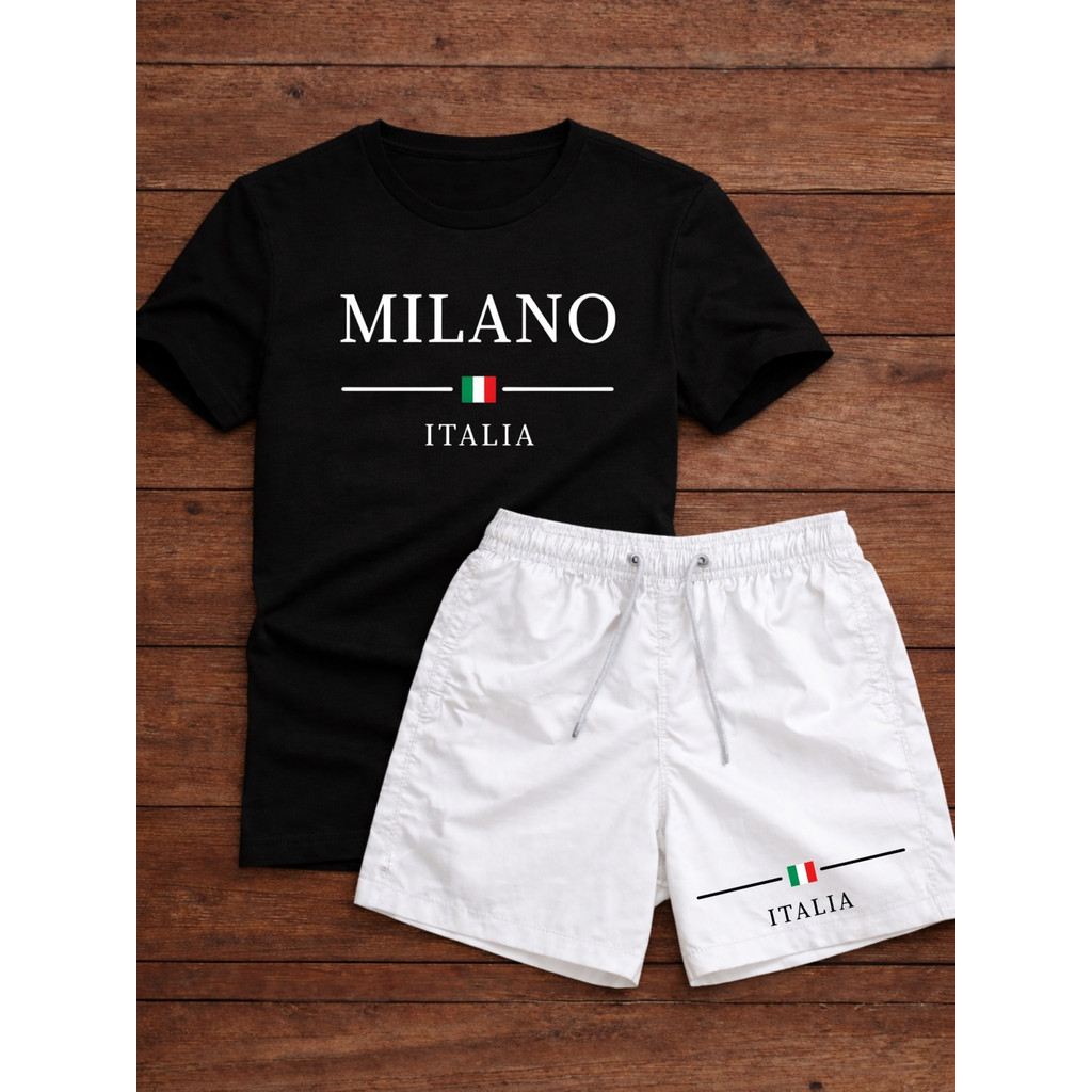 Conjunto Camiseta Milano Italia 100% Algodão + Short Tactel Masculino Lançamento Promoção Weroad