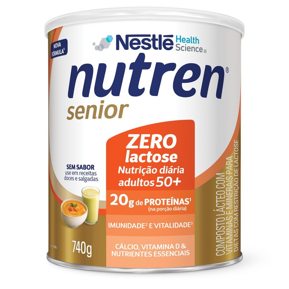 Complemento Alimentar Nutren Senior Sem Sabor Zero Lactose 740g em Oferta na Shopee