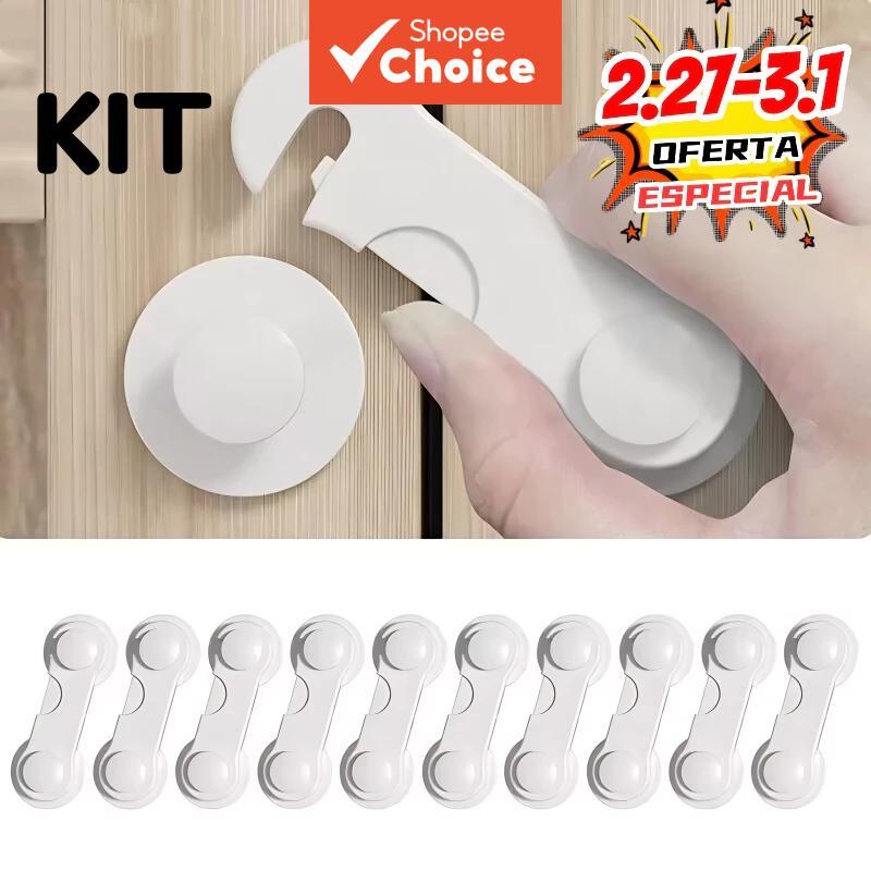  Conjunto de travas de segurança para portas de gavetas/armários (pacote com 10) Branco