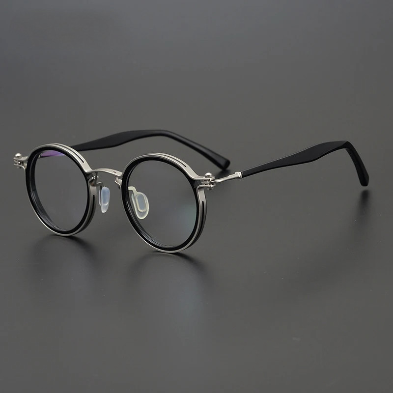 Armação de Óculos Vintage Redonda de Acetato e Titânio para Homens, Óculos Retro Ultra Leves Feitos à Mão, Armação de Óc